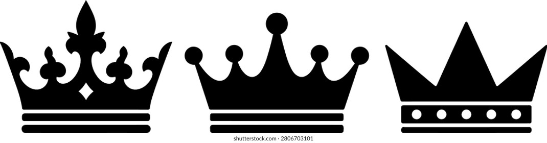 Royal crown icon set featuring luxury, king and queen crown symbols