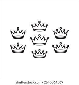 Royal crown icon set – thin line style vector collection