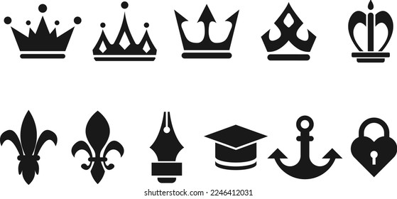 Conjunto de iconos de la corona real vector para la creación de logotipos