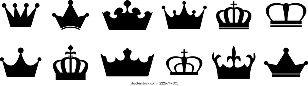 Royal crown icons collection set. Big collection crowns. Vintage vector crown.