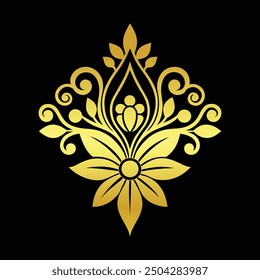 Royal crown illustration, gold ornament patterns on a black background for your design