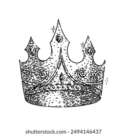 royal crown king hand drawn. prince queen, gold princess, dom symbol royal crown king vector sketch. isolated black illustration