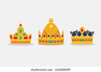 Royal crown. King, queen, prince, princess crown, diadem. Majestic, imperial, premium symbol. Kingdom decorative element, gold crown emblem. Luxury medieval jewelry. Isolated vector illustration.