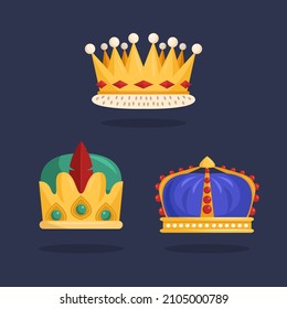 Royal crown. King, queen, prince, princess crown, diadem. Majestic, imperial, premium symbol. Kingdom decorative element, gold crown emblem. Luxury medieval jewelry. Isolated vector illustration.