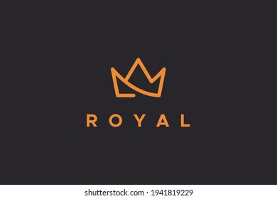 Royal Crown Logo. Gold Geometric Crown Line Icon isolated on Black Background. Usable for Business and Branding Logos. Flat Vector Logo Design Template Element.