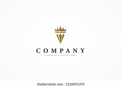 Royal Crown Logo. Gold Geometric Crown with Shield Combination isolated on White Background. Flat Vector Logo Design Template Element for Branding Logos.