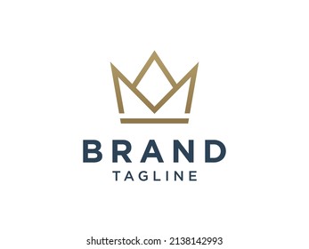Royal Crown Logo. Gold Geometric Crown Line Icon isolated on White Background. Usable for Business and Branding Logos. Flat Vector Logo Design Template Element.