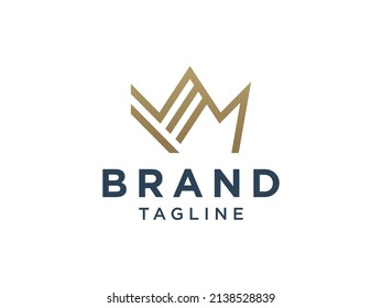 Royal Crown Logo. Gold Geometric Crown Line Icon isolated on White Background. Usable for Business and Branding Logos. Flat Vector Logo Design Template Element.
