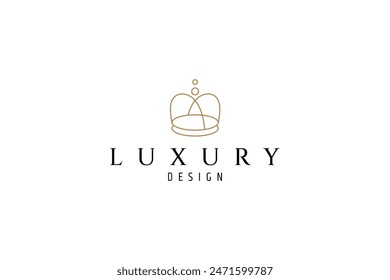 royal crown logo with luxury gold color in line art design style