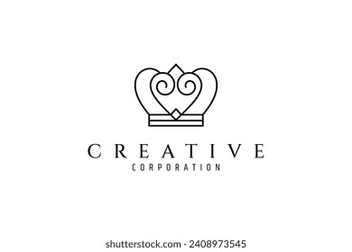 royal crown logo with outline line art design style