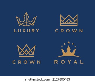 Royal crown logo set. Luxury king brand icons. Elegant golden business symbol collection. Premium design element illustration vector pack.