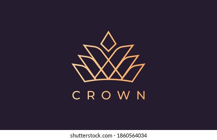 royal crown logo with simple line art style and luxury gold color