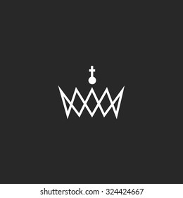 Royal crown monogram logo, black and white mock up thin line design element, cross king symbol