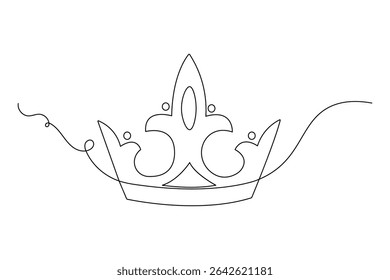 Royal crown in one line art minimalist outline vector illustration