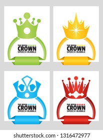 Royal crown, origami speech bubble. Origami dialogue banner for your message. Special offer. Discount tag, badge, emblem. Web stickers. Price tag template for catalog with space for text