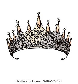 royal crown queen hand drawn. prince symbol, gold golden, set isolated royal crown queen vector sketch. isolated color illustration