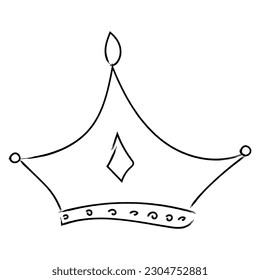 Royal crown, queen or princess diaden, tiara head, King in doodle style, hand drawn line isolated on white background