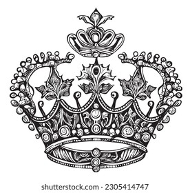 Royal crown retro hand drawn sketch in doodle style illustration