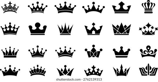 Royal Crown Set King Queen Heraldic Symbols Decorative Crown Icons Silhouette Collection