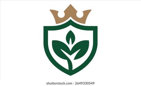 Royal Crown Shield with Green Leaf and Nature Symbol