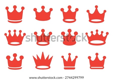 Royal crown silhouette icons set, vector illustration of queen crowns, luxury crown shapes, black royal symbol, monarchy design, king crown flat graphic elements