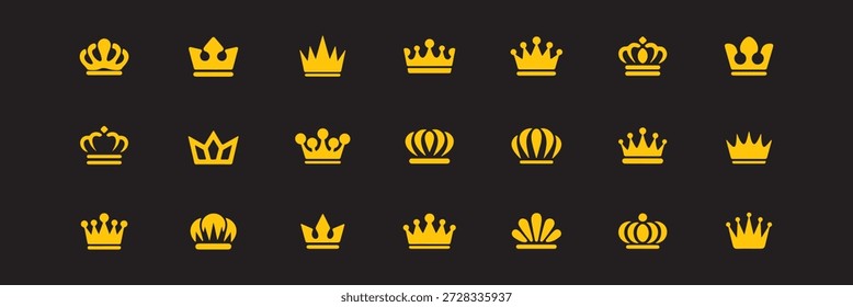 Royal Crown Silhouetten Set Black Vector Icons Collection King Queen Crowns Vektor und Illustration. Set von eleganten schwarzen königlichen Kronen. verschiedene luxuriöse heraldische Designs. Krone Vektorgrafik mega se
