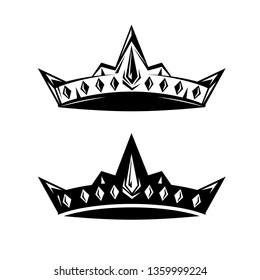 royal crown simple icon black and white vector design set