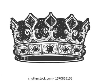 Dibujo de la corona real grabando ilustración vectorial. Diseño de impresión de prendas de pantalones en T. La imitación de la tabla de raquetas. Imagen dibujada a mano en blanco y negro.