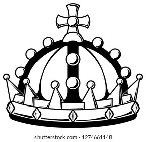 Royal crown stencil black, vector illustration, horizontal, isolated