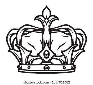 Royal crown tattoo template in vintage monochrome style isolated vector illustration