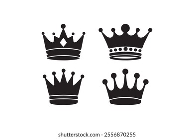 Royal Crown Vector Collection. Black Silhouettes of Luxury and Authority on White Background