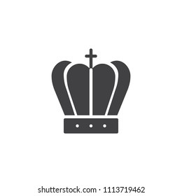 Royal crown vector icon. filled flat sign for mobile concept and web design. Crown with cross simple solid icon. Monarch symbol, logo illustration. Pixel perfect vector graphics