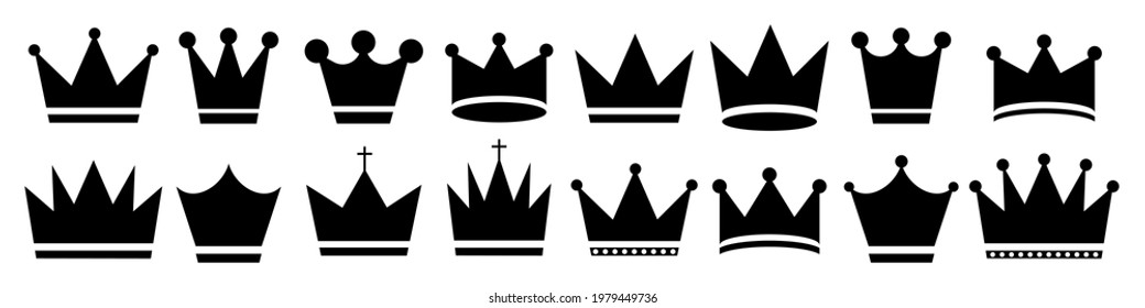 Royal crown vector icons set. Large collection of crowns on an isolated background. Stock illustration EPS 10