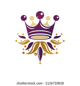 Royal Crown vector illustration. Heraldic design element. Retro style logo. Ornate logotype isolated on white background.