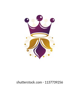 Royal Crown vector illustration. Heraldic design element. Retro style logo. Antique logotype isolated on white background.