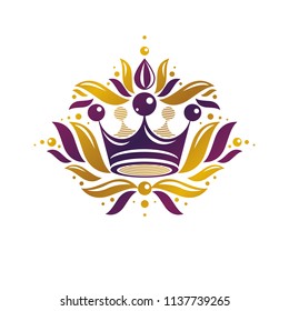 Royal Crown vector illustration. Heraldic design element. Retro style logo. Ancient logotype isolated on white background.
