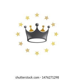 Royal Crown vector illustration. Heraldic decorative logo. Antique logotype isolated on white background.