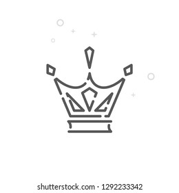 Royal Crown Vector Line Icon. Luxury, Success Symbol, Pictogram, Sign. Light Abstract Geometric Background. Editable Stroke. Adjust Line Weight. Design with Pixel Perfection.
