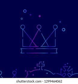 Royal Crown Vector Line Icon. Luxury, Achieve, Success Gradient Symbol, Pictogram, Sign. Dark Blue Background. Light Abstract Geometric Background. Related Bottom Border