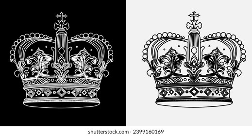 Royal crown vintage black icon on white background, monarchy symbol, chess illustration, vector illustration