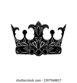 royal crown in vintage and rococo style, with engraving and floral ornaments, isolated vector illustration on white background