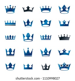 Royal Crowns ancient emblems elements set. Heraldic vector design elements collection. Retro style label, heraldry logo.