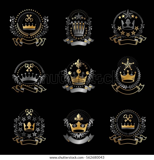 Royal Crowns Emblems Set Heraldic Vector Stock Vector (Royalty Free ...