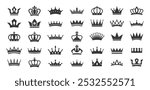 Royal crowns silhouette icons. Queen tiara and King crown, majestic corona authority and premium pictograms. Royalty and luxury stencil vector symbols set.