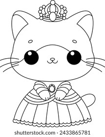 The royal cute cat coloring page