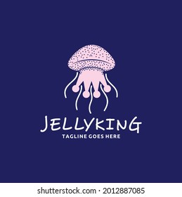 Royal Cute King or Queen Jellyfish Marine Animal with Crown Logo Design