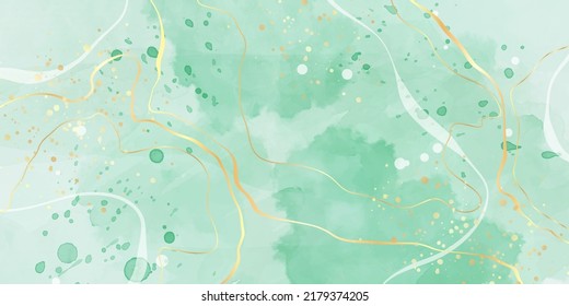 Royal cyan mint liquid marble watercolor background with white lines and brush stains. Teal green marbled alcohol ink drawing effect. Vector illustration backdrop, watercolour wedding invitation