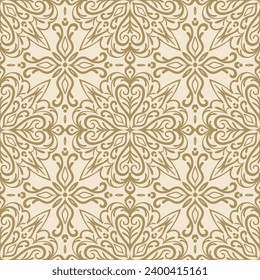 Royal damask seamless pattern. Oriental traditional luxury background. Subtle gold ornament, repeat tiles, modern design for textile, fabric, wallpaper