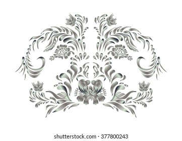 Royal design element. Silver flower on white background