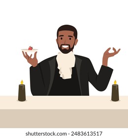 Royal dinner man with royal suit and strawberry. Flat vector illustration isolated on white background